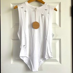 White distressed sleeveless body Suit
